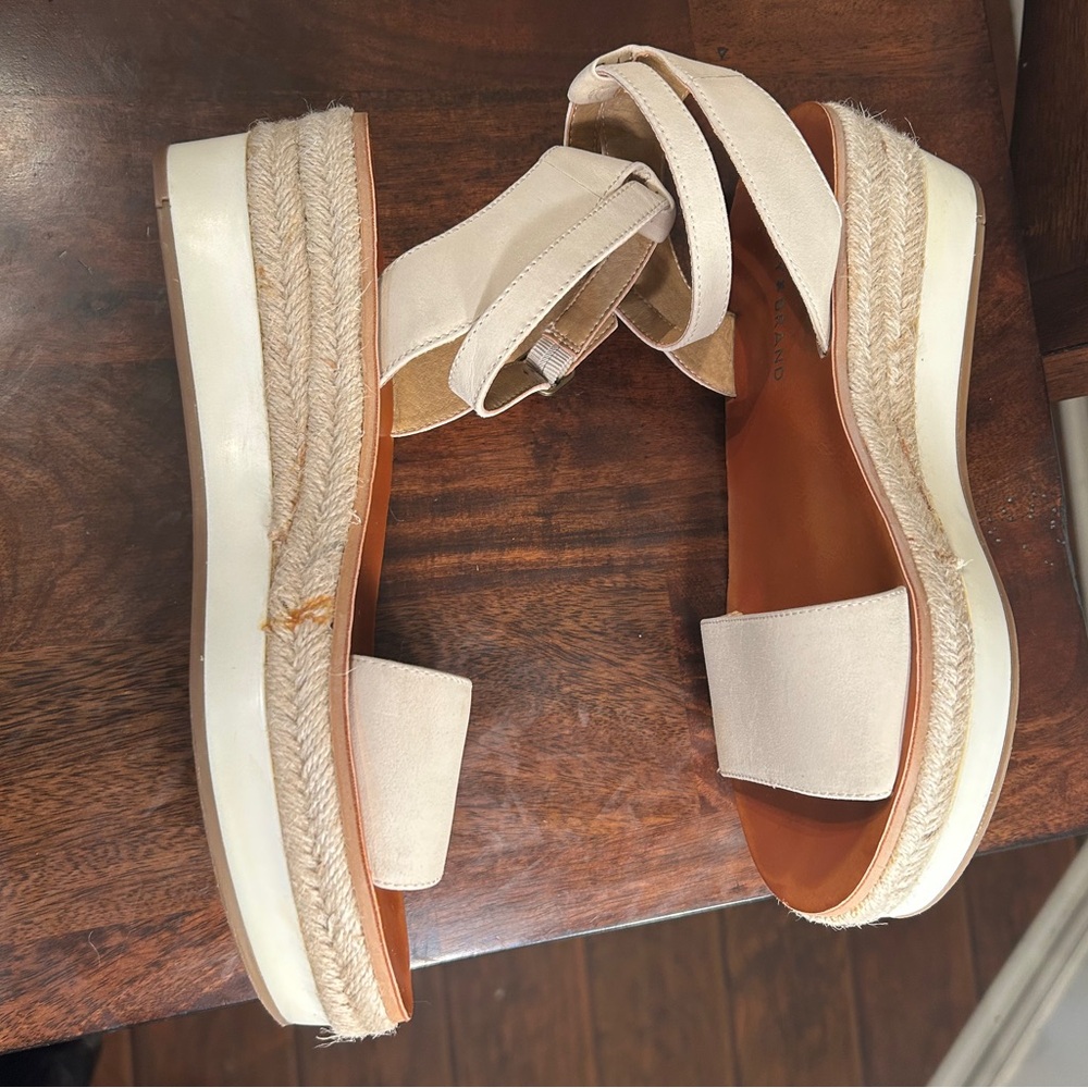 Lucky Brand Jeneka Lite Khaki Natural Espadrilles Platform Wedge Sandals - Picture 1 of 7